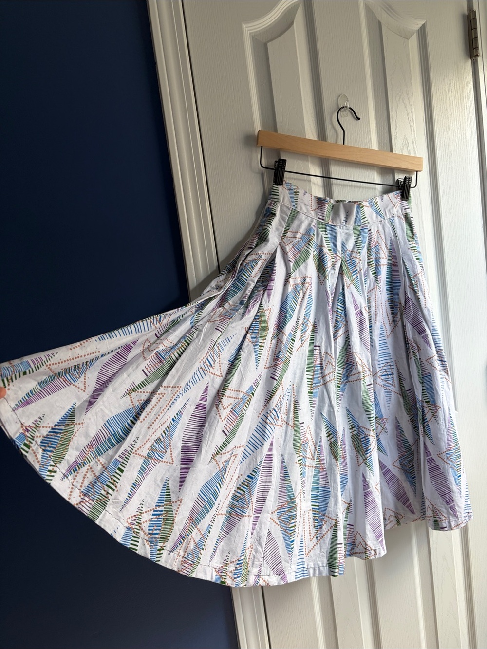 Francis + Benedict Abstract Geometric Print Full Midi Skirt XS Cotton